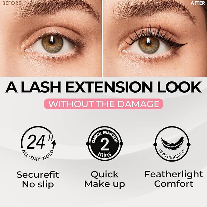 Magnetic Eyelashes Kit with Eyeliner, 5 Pairs, Upgraded 10-Magnet Magnetic Lashes, Waterproof & Sweat-Proof, 24H Hold, Natural Volume False Lashes, Reusable with Applicator