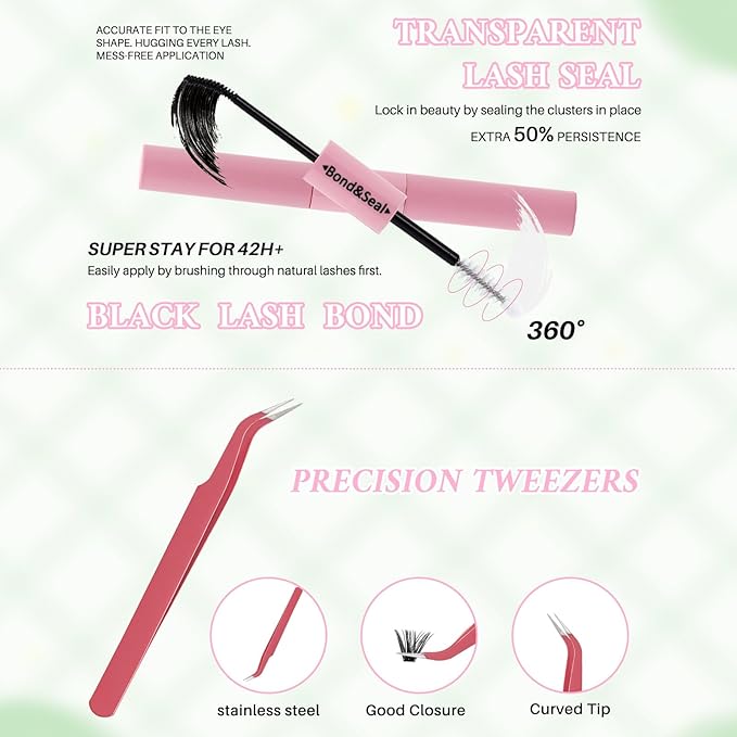 RITALASH Lash Extension Kit DIY Lash Clusters Kit Cluster Lashes Mixed Tray Eyelash Extension Kit Soft Individual Lashes with Lash Bond and Seal,Lash Tweezers Natural Look(30D+40D+50D Kit,9-16mm)