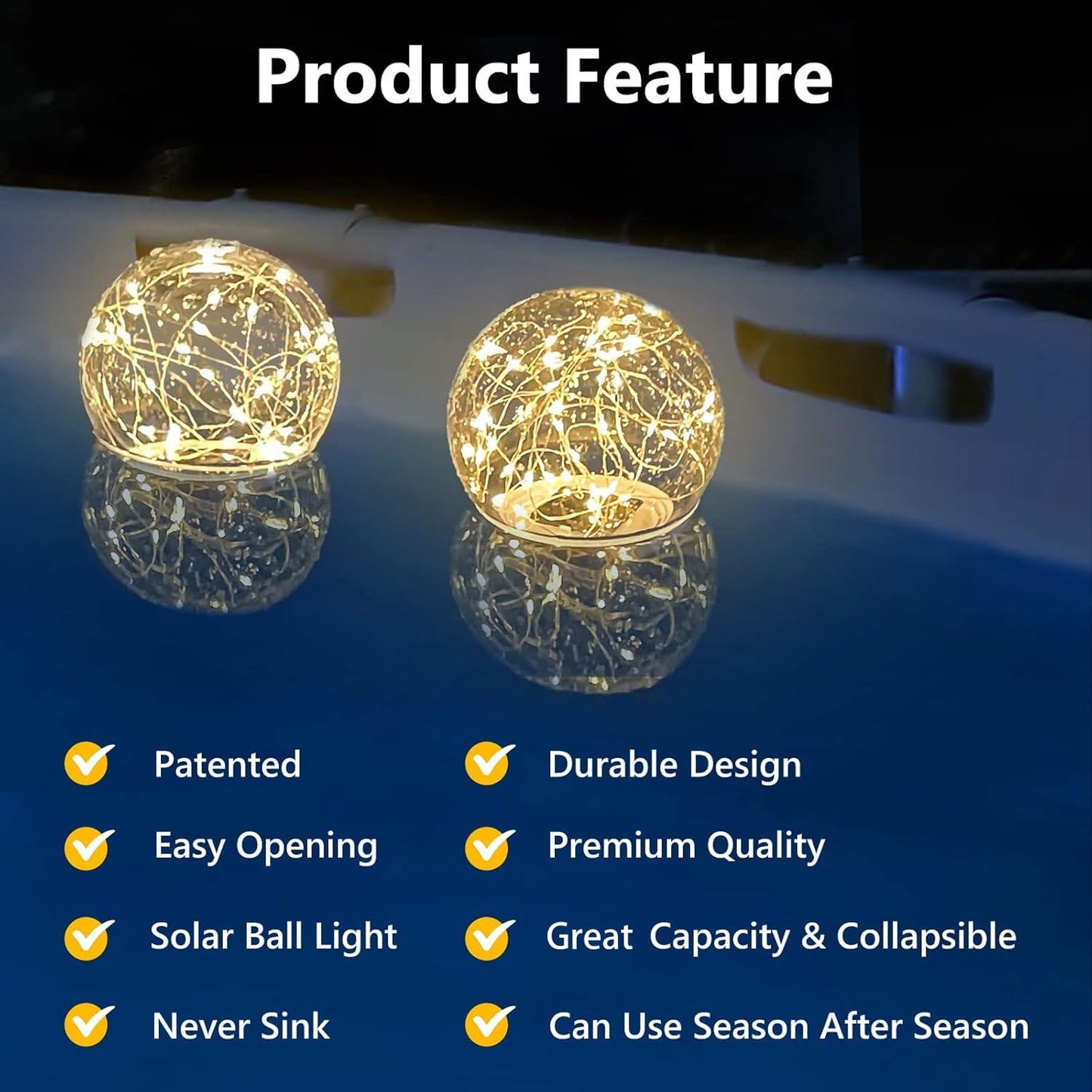 FineBud Pool Chlorine Floater with Solar Ball Lights, Floating Pool Chlorines Dispenser for 4x3” Chlorine Tablets, Easy Opening chlorines Tablet Holder Floater, Anti-Sinking Spa Chemical Dispenser