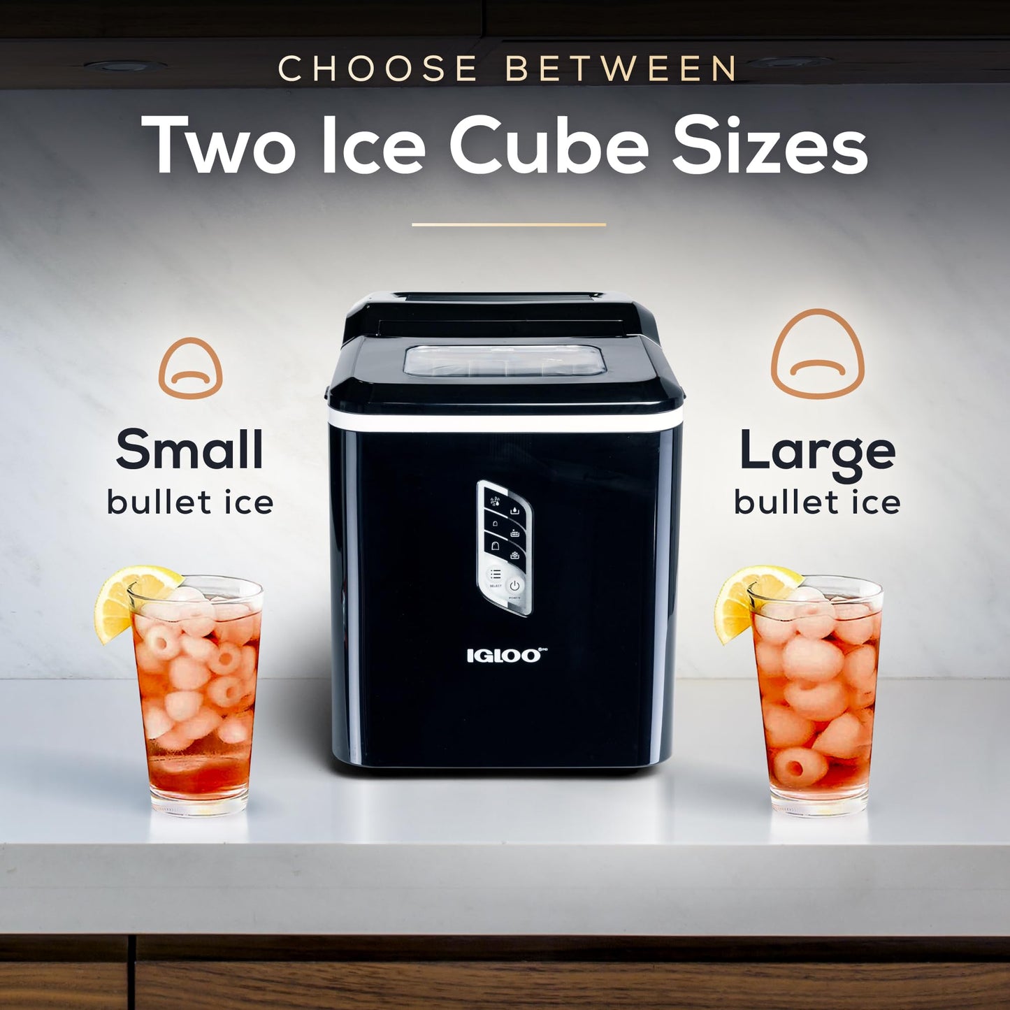 Igloo Handled Portable Ice Maker with Scoop - Ice Maker with LED Control Panel & 1 Quart Water Tank - Ice Cube Maker Produces 26 Lbs. of Ice in 24 Hours with 9 Large or Small Cubes In 7 Minutes- Black
