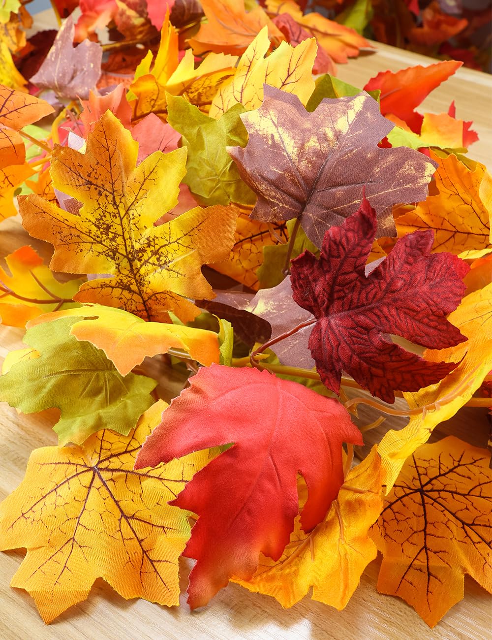 wohohoho 4 Packs Fall Garland Maple Leaf, 5.9Ft/Pieces Fall Leaves Garland 7 Maple Leaves Hanging Vines for Autumn Decor Halloween Thanksgiving Christmas Indoor Outdoor Decorations