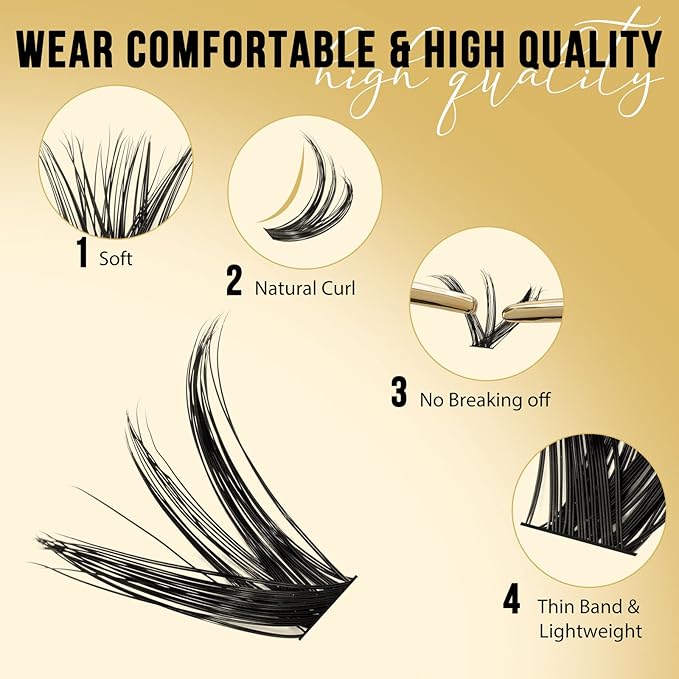 QUEWEL Lash Clusters 320Pcs Cluster Lashes 50D C Curl Lash Cluster Eyelash Extensions Mix12-18mm Individual Eyelashes Clusters Wispy Lash Clusters Thin Band Soft to Use at Home(50D C Mix12-18)