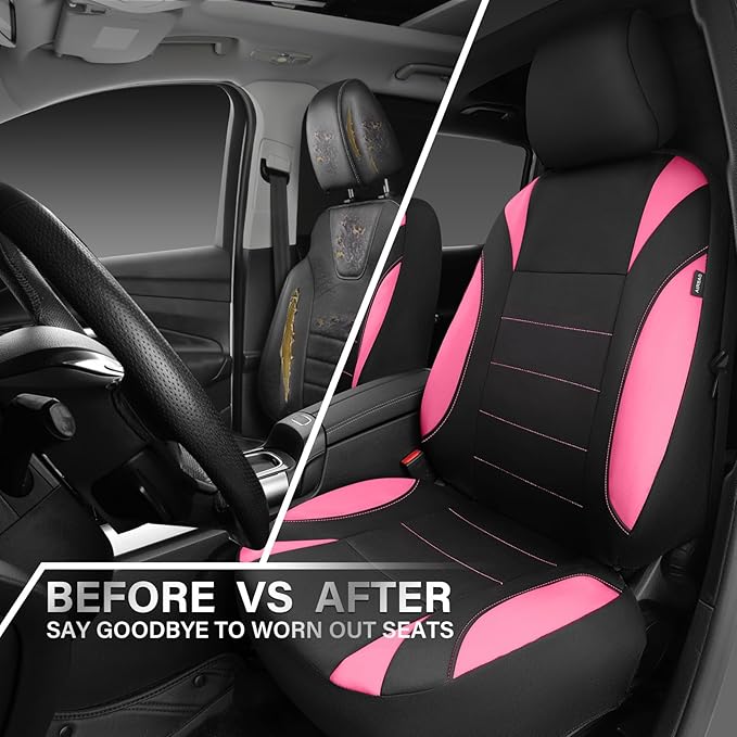 CAR PASS Waterproof Car Seat Covers Front Seats Only with 5mm Composite EVA, Neoprene Car Seat Cover Separate Headrest Cover, Quick Setup Universal Fit for Car SUV Trucks,Airbag Compatible Black Pink