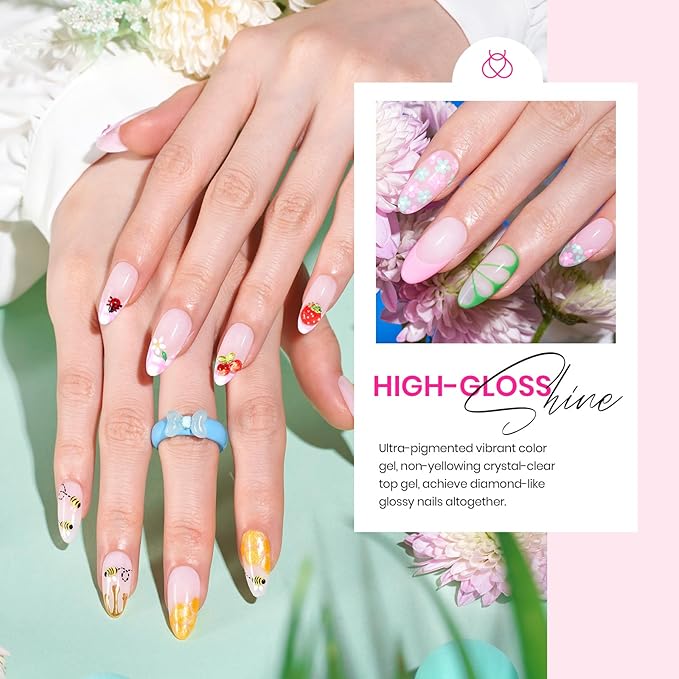 Beetles 36 Colors Gel Nail Polish Set, 42pcs UV Gel Nail Polish Colors Blue Pink Purple Orange Polish Shimmer Glitter Woodland Fairy Collection with Nail Art Rhinestone Spring Gifts for Women Girls