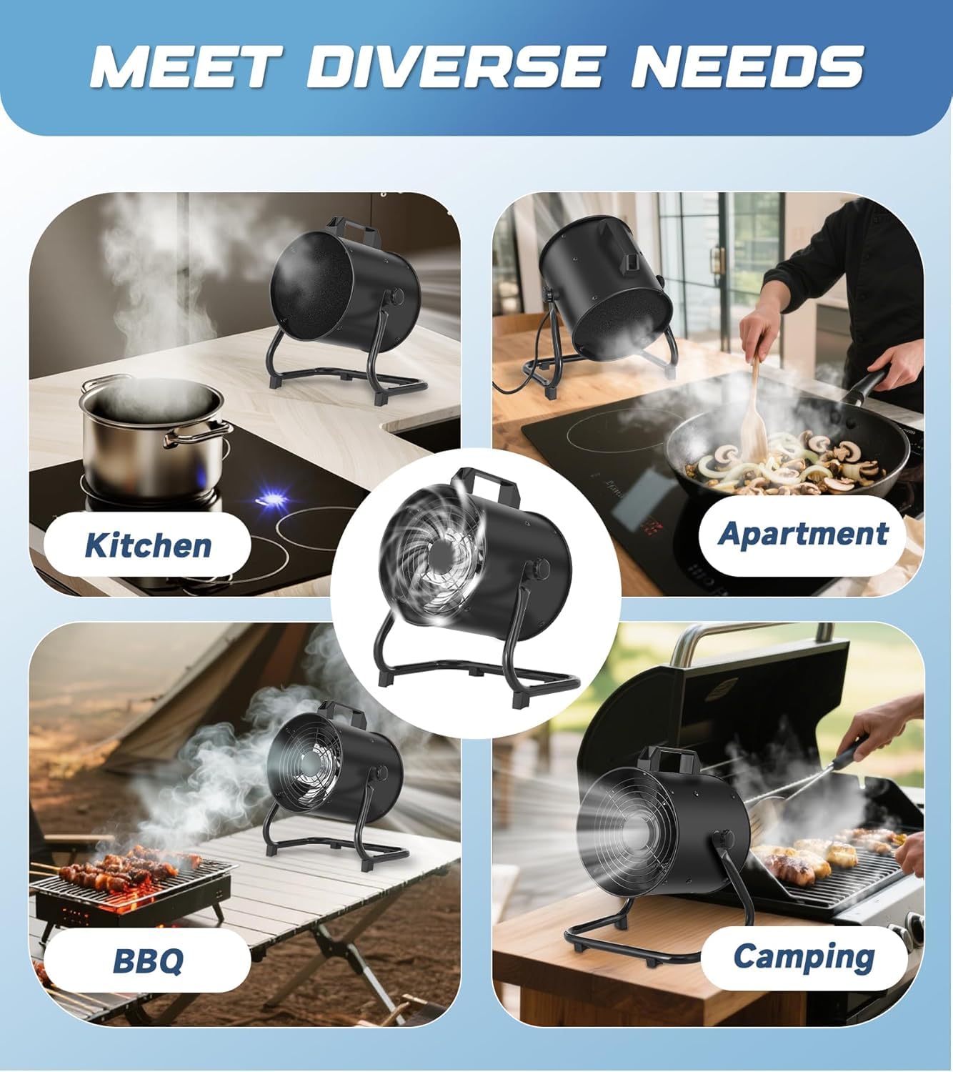 YOZON 8'' Portable Range Hood, Kitchen Exhaust Fan with Switch, Desktop Range Hood, 455 CFM Efficient Kitchen Ventilation, 120° Adjustable Angle, 8x Activated Carbon Filters for BBQ/Camping/RV
