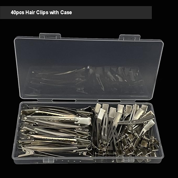40pcs Metal Duck Billed Hair Clips for Styling Sectioning,Silver for Women Long Hair, Alligator Curl Clips for Hair Roller,Salon,Bows DIY with Case