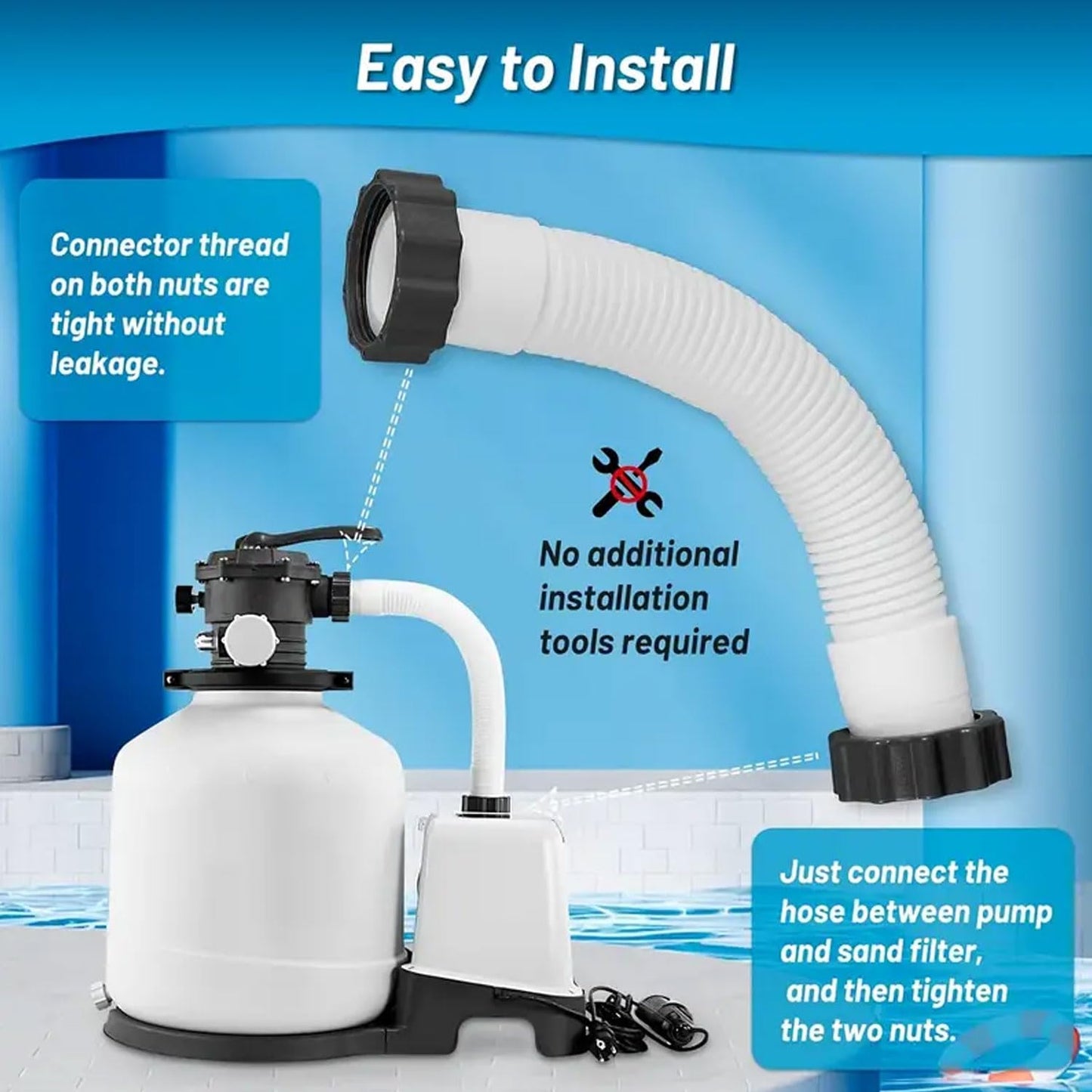 1-1/2 Inch 11535 Replacement Pool Hose for above ground pools - 1.5" Pool Sand Filter Pump Hose for Intex Sand Filter Pumps & Saltwater Systems 26371CA 26371EH 28647EG (White -2 Pack)