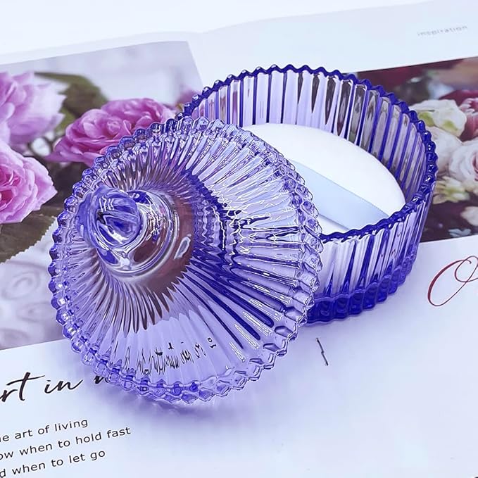 Ultra Soft Powder Puff and Container 3.3" High Density Velvet Dusting Washable Reusable Powder Puff,Body Powder Puff and Glass Jar Holder Loose Powder Box with Puff for Face Makeup(Purple)