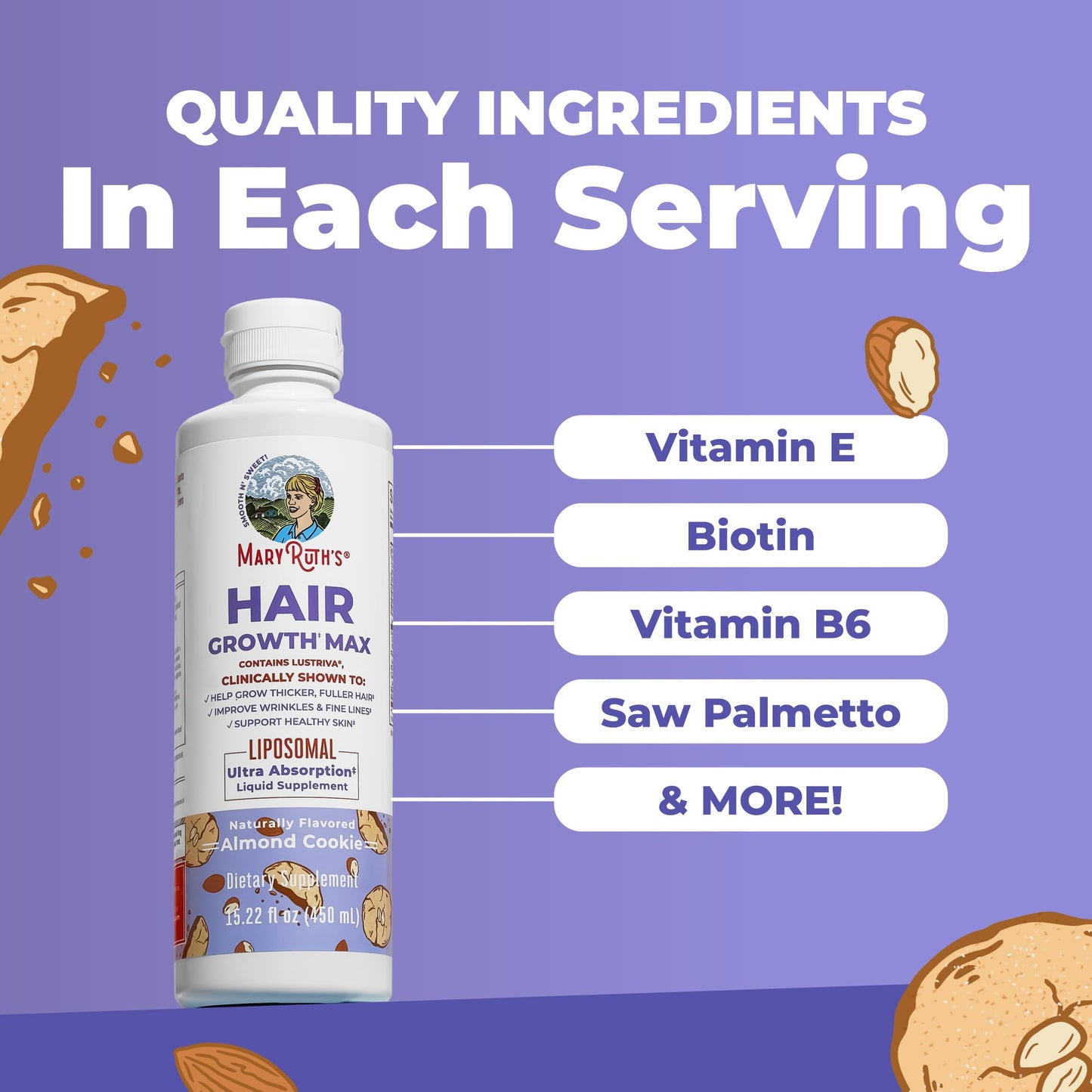MaryRuth Organics Women's Hair Growth MAX Liposomal | with Lustriva® + Biotin 10000mcg + Pumpkin Seed Oil | Thicker Hair | Hair Care | Wrinkles, Fine Lines, Skin Care | Ages 18+ | 15.22 Fl Oz