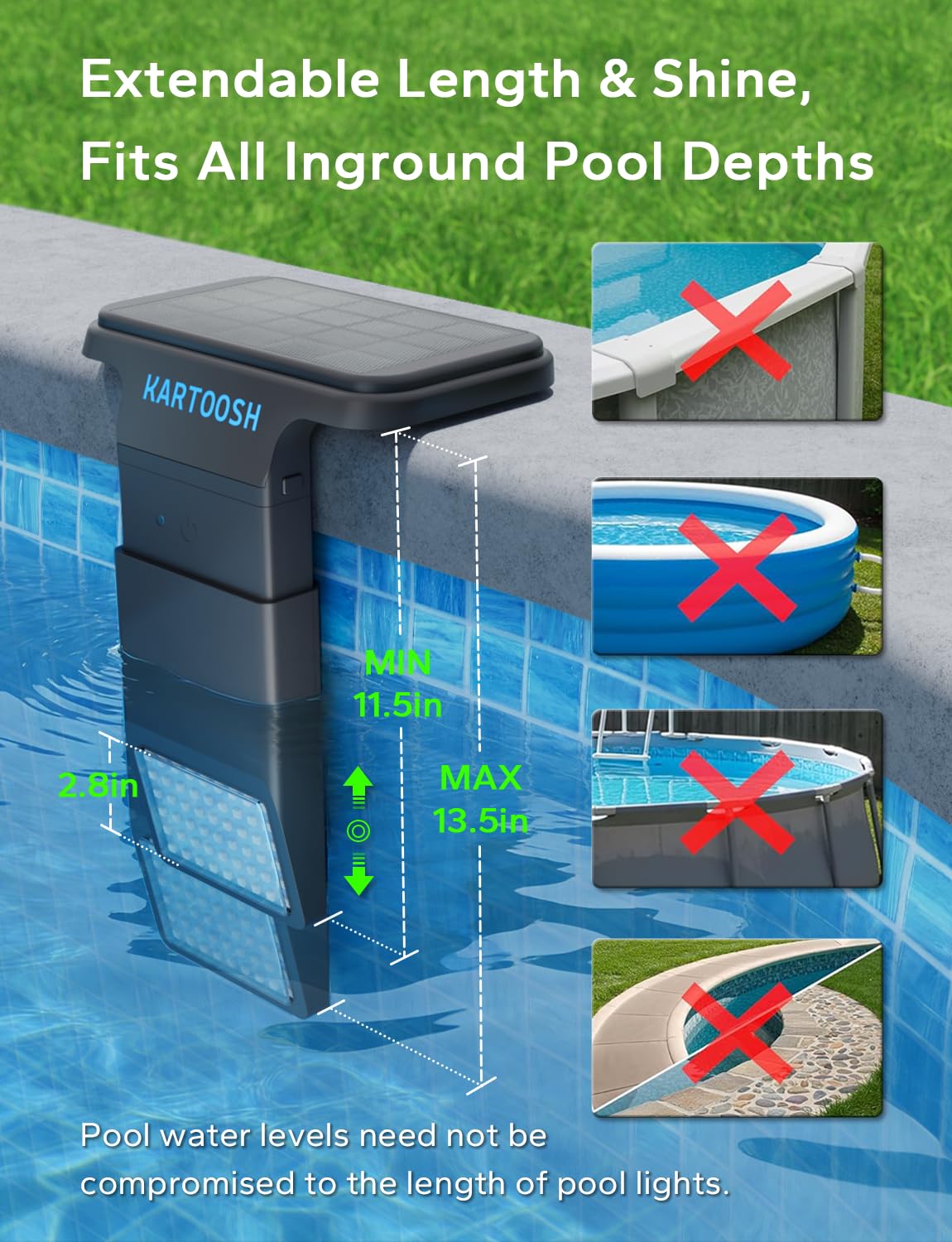 KARTOOSH Solar Pool Lights for Inground Pool - Upgraded Extendable 10000mAh Wireless Underwater LED Lights, 29 RGB Colors 4 Modes, Light Sensing with Timer, Remote Control, Waterproof Design