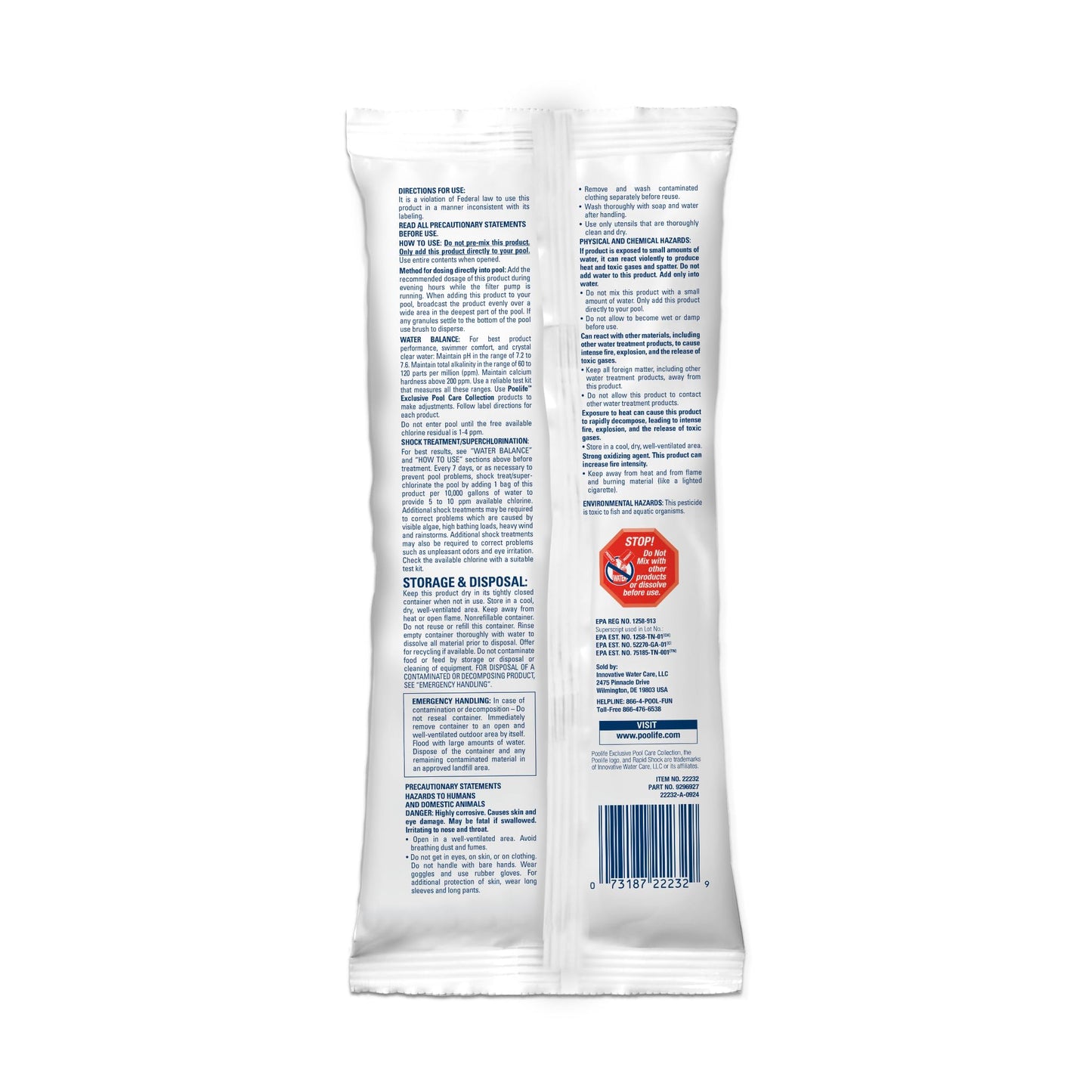 Poolife Rapid Shock for Pool’s Algae, Bacteria, Contaminant Removal - Fast-Dissolving, CYA-Free Calcium Hypochlorite Pool Shock for Clean Water - Chlorine Granules for Above/Inground Pools - 1lbx6 Bag