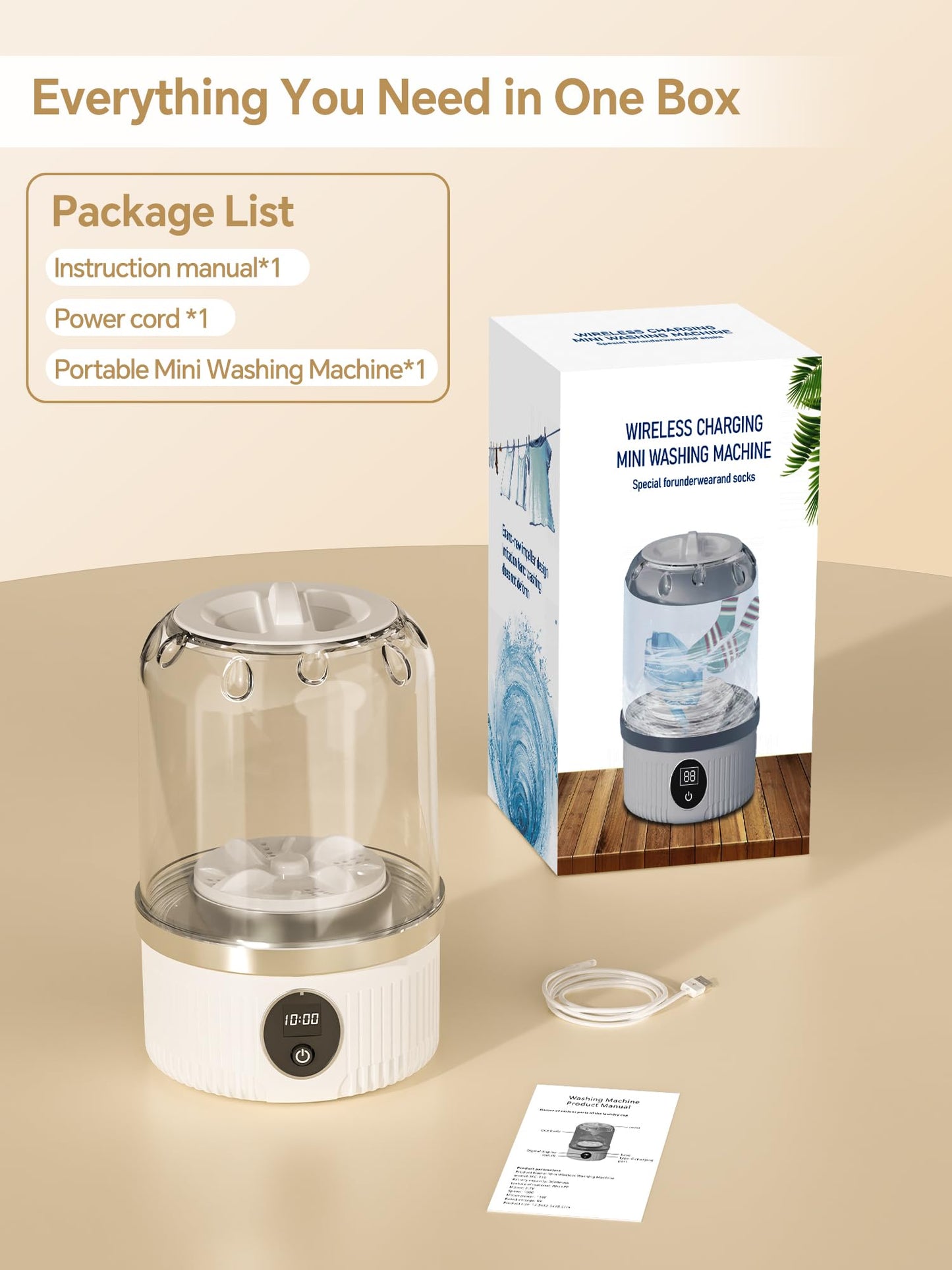 Portable Washing Machine,Mini Underwear Washer with LED Display,1L Small Washer,IP67 Waterproof, Delicate Wash for Socks,Bikinis & Doll Clothes,Ideal for Travel,Apartment,Camping,Dorms