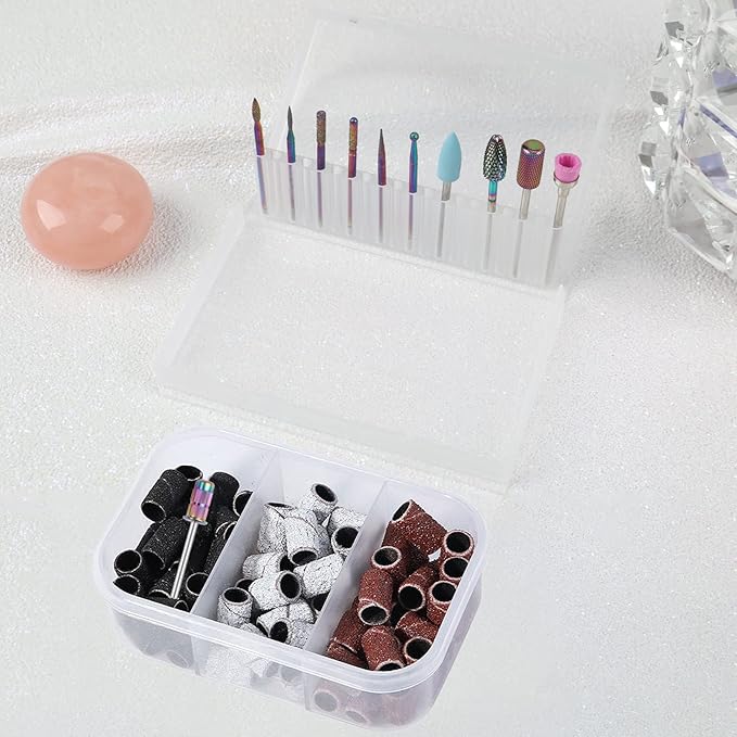 BQAN Nail Drill Bits, 10Pcs 3/32 in Carbide Professional Drill Bit Set for Nail Tech, Remove Acrylic Gel Nails, Manicure with 75Pcs File Sanding Bands (#80#120#180 Grits)