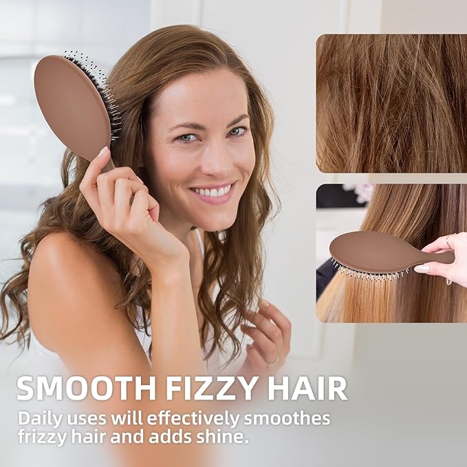 Boar Bristles Hair Brush for Women and Men, Detangling Hair Brush for Smoothing Massage Add Shine, Nylon&Boar Bristles Detangler brush for Hair Healthy (1 Pack-Mocha)