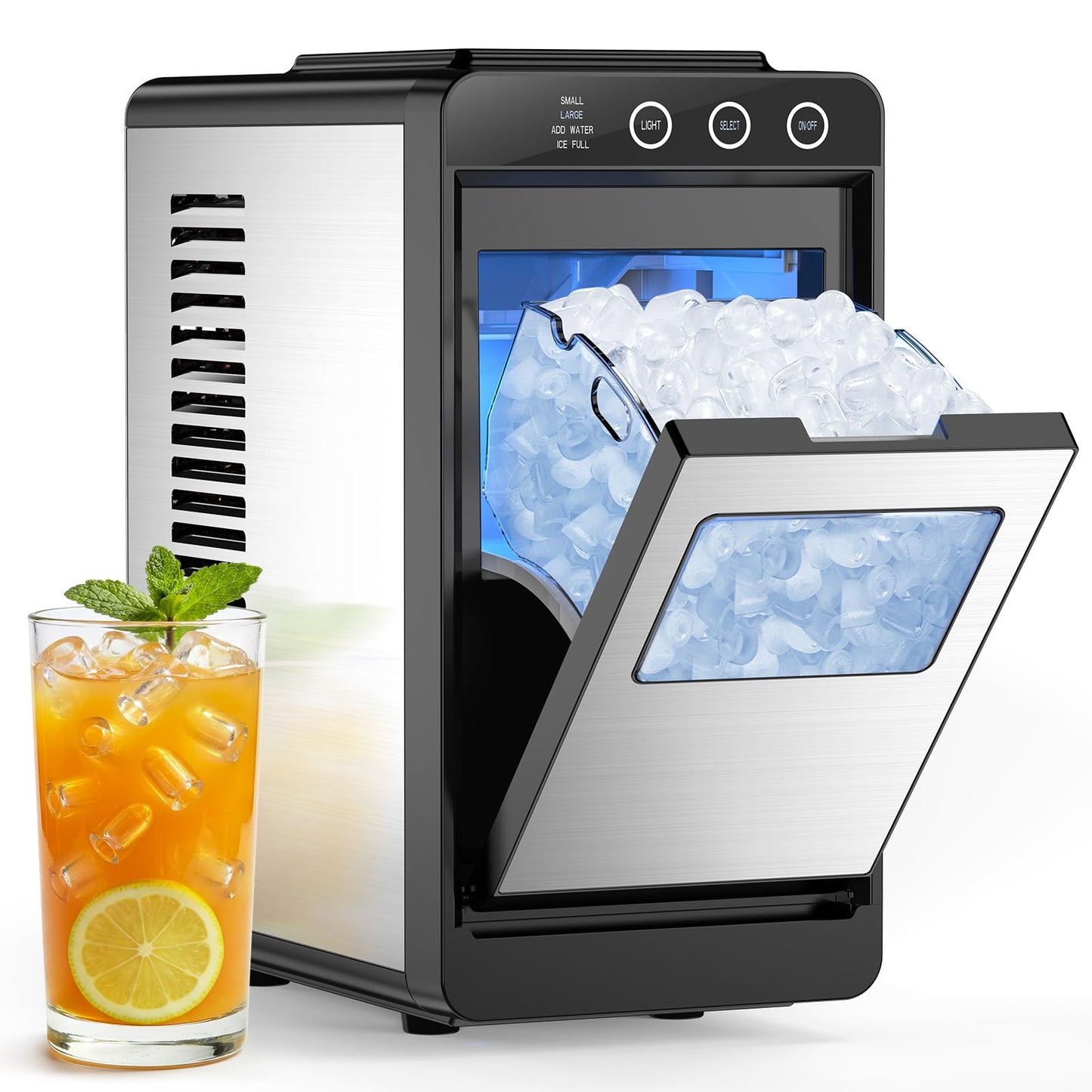 COWSAR Ice Maker Countertop, Portable Ice Machine with Self-Cleaning, 8 Cubes in 6 Mins, 26 lbs/24Hrs, Quiet Commercial Compact Ice Machine for Home, Camping, Bar, Sliver
