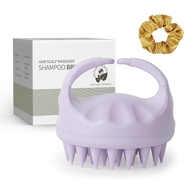 Sndyi Scalp Massager Shampoo Brush, Scalp Scrubber with Soft Silicone Bristles, Scalp Exfoliator for Dandruff Removal, Scalp Massager for Hair Growth, Wet Dry Hair Brush for Scalp Care, Taro Purple