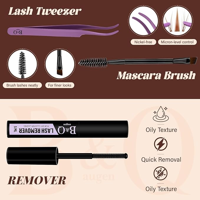 B&Q Brown Fairy Lash Clusters Kit Manga Lashes Clusters, Wispy Light Brown Eyelash Cluster Kit C-Curl 8-16mm DIY Lash Eyelashes for Fair/Dark Hair, Lightweight & Invisible Band(Mochalash Fairy 04 Set)