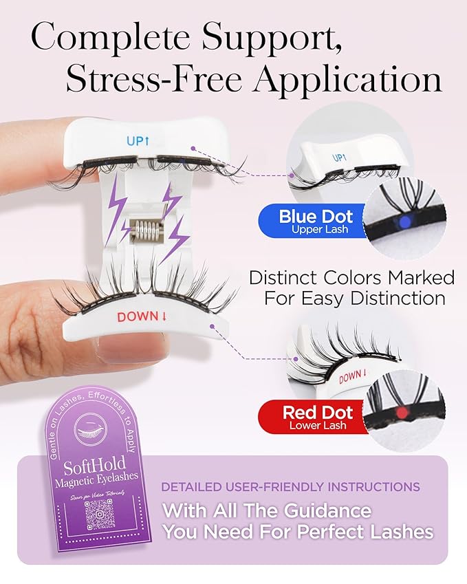 BEYELIAN Magnetic Eyelashes with Applicator Kit, Upgrade Soft Magnetic Lashes Reusable False Eyelashes Natural Look, No Glue Needed for Eye SME013 (Lightweight & Comfortable)