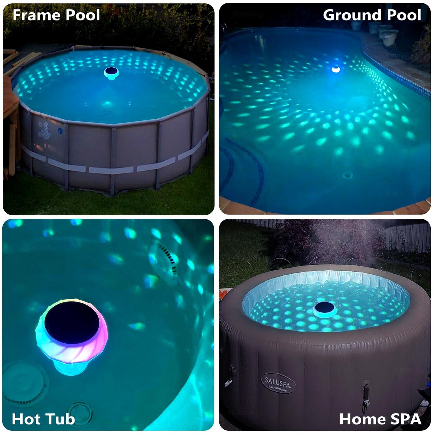 Blansong Solar Pool Chlorine Floater Adjustable Release Swimming Pool Chlorine Tablet Floater with Color Changing Floating Dispenser with Romote Control and Timer IP68 Waterproof
