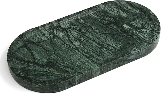 YMXYJM Genuine Real Natural Marble Tray for Bathroom, Luxury Indian Green Stone Vanity Tray, Decorative Oval Trays for Countertop Storage Organizer, Dresser, Kitchen, Home Decor, 11.8" x 6", Green
