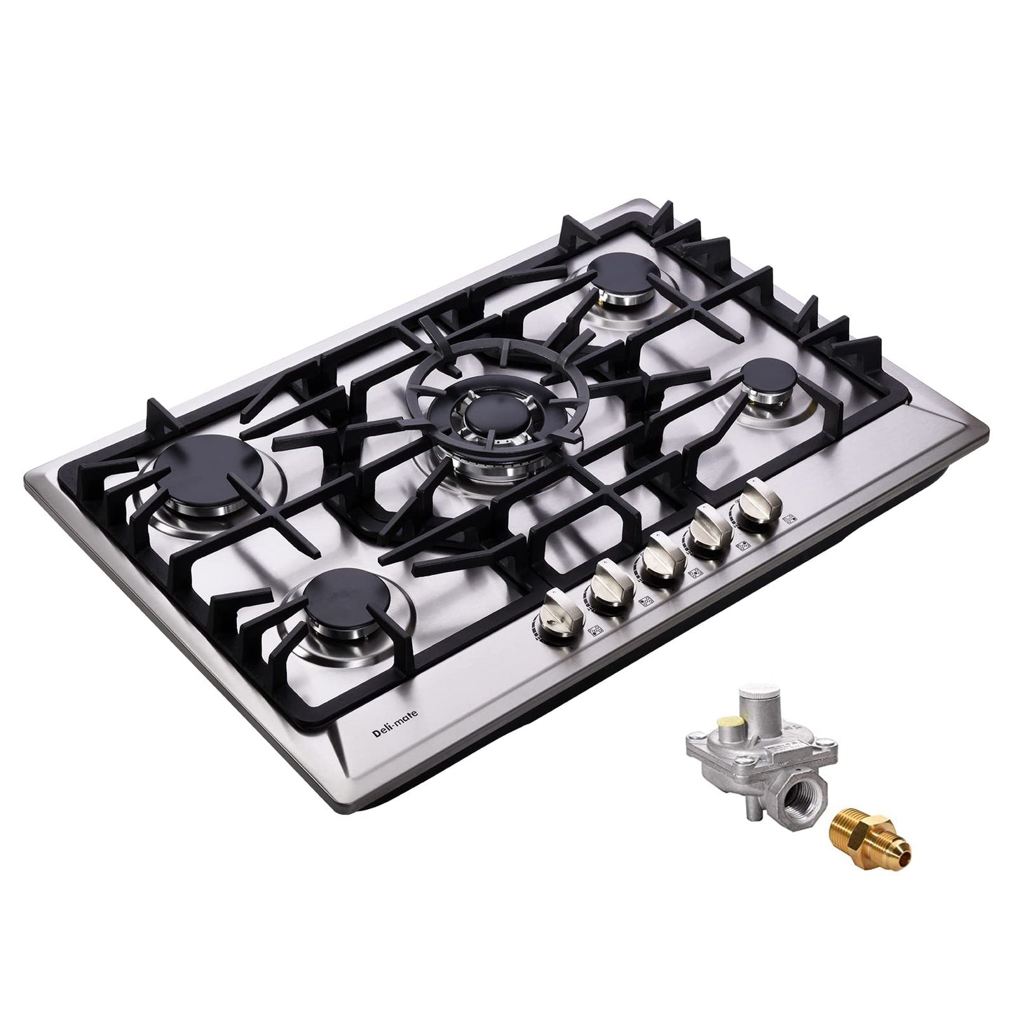 30 Inch Gas Cooktop, Built-in Stainless Steel 5 Burners Gas Stovetop LPG/NG Convertible Gas Stove Top Dual Fuel Gas Hob DM527-SC02