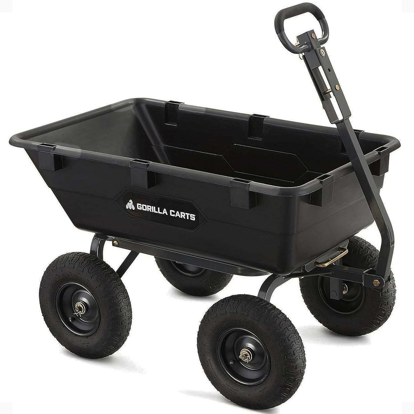Gorilla Carts Heavy-Duty Poly Yard Dump Cart, 6 Cu Ft Tub, 1200 lb Haul Capacity, Black â Towable Utility Wagon with Quick-Release Dumping & Pneumatic Tires for Landscaping and Gardening