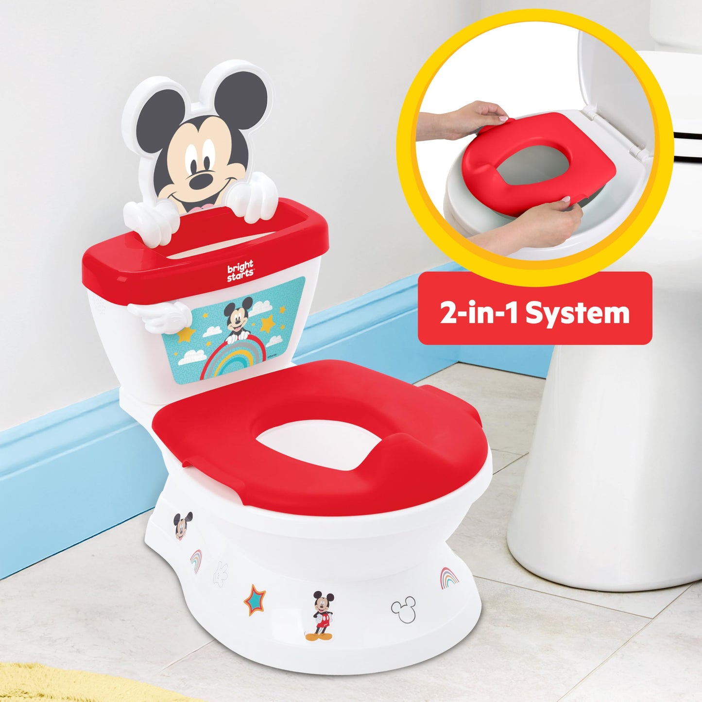 Bright Starts Disney Junior Princess My Size Potty Training Toilet, Toddler Potty Chair with Flushing & Cheering Sounds, Removable Seat with Splash Guard & Handles, Ages 18+ Months, Up to 50 lbs