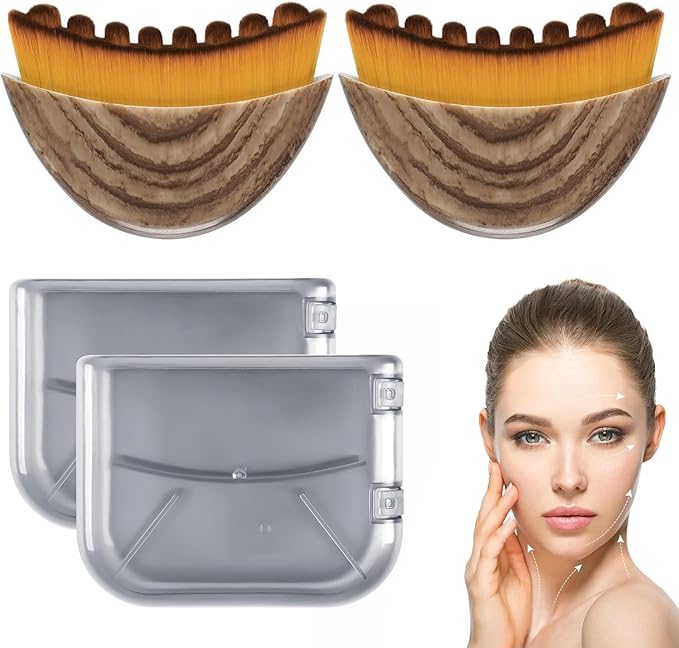 2-Pack Lymphatic Contour Face Brush, Lymphatic Drainage & Contour Face Massage Brush Set for Gua Sha, Puffiness Reduction, Glowing Skin, Gentle Daily Facial and Body Massage Tool