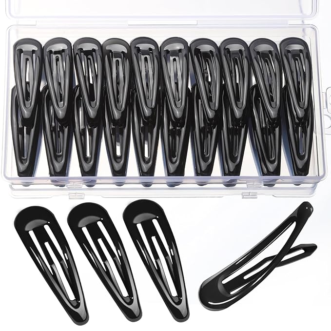 Teenitor 50Pcs Black Hair Barrettes For Women, 2 Inch Hair Barrettes Snap Hair Clips, Hair Clips For Women, Hair Accessories Black