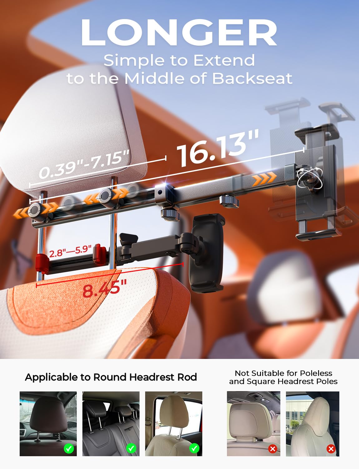LISEN for iPad Holder Car Road Trip Travel Essentials Activities for Toddler Kids Gifts, Car Accessories for Women Interior Men Truck 3in1 Tablet Holder Back Seat Car Camping Headrest Organizer