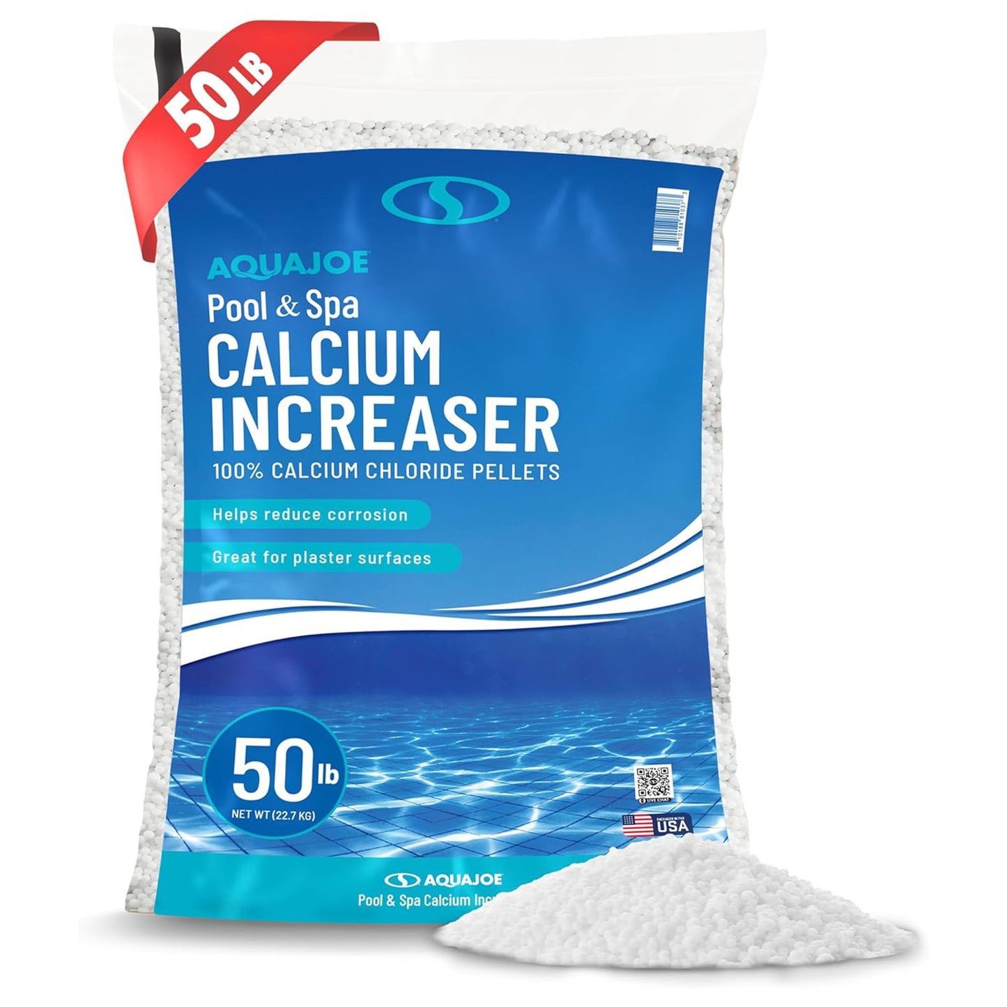 Aqua Joe Pool & Spa Calcium Chloride Pellets, 50 lb Bag – Calcium Hardness Increaser for Above & In-Ground Pools + Fast-Acting Ice Melt, CCPL50