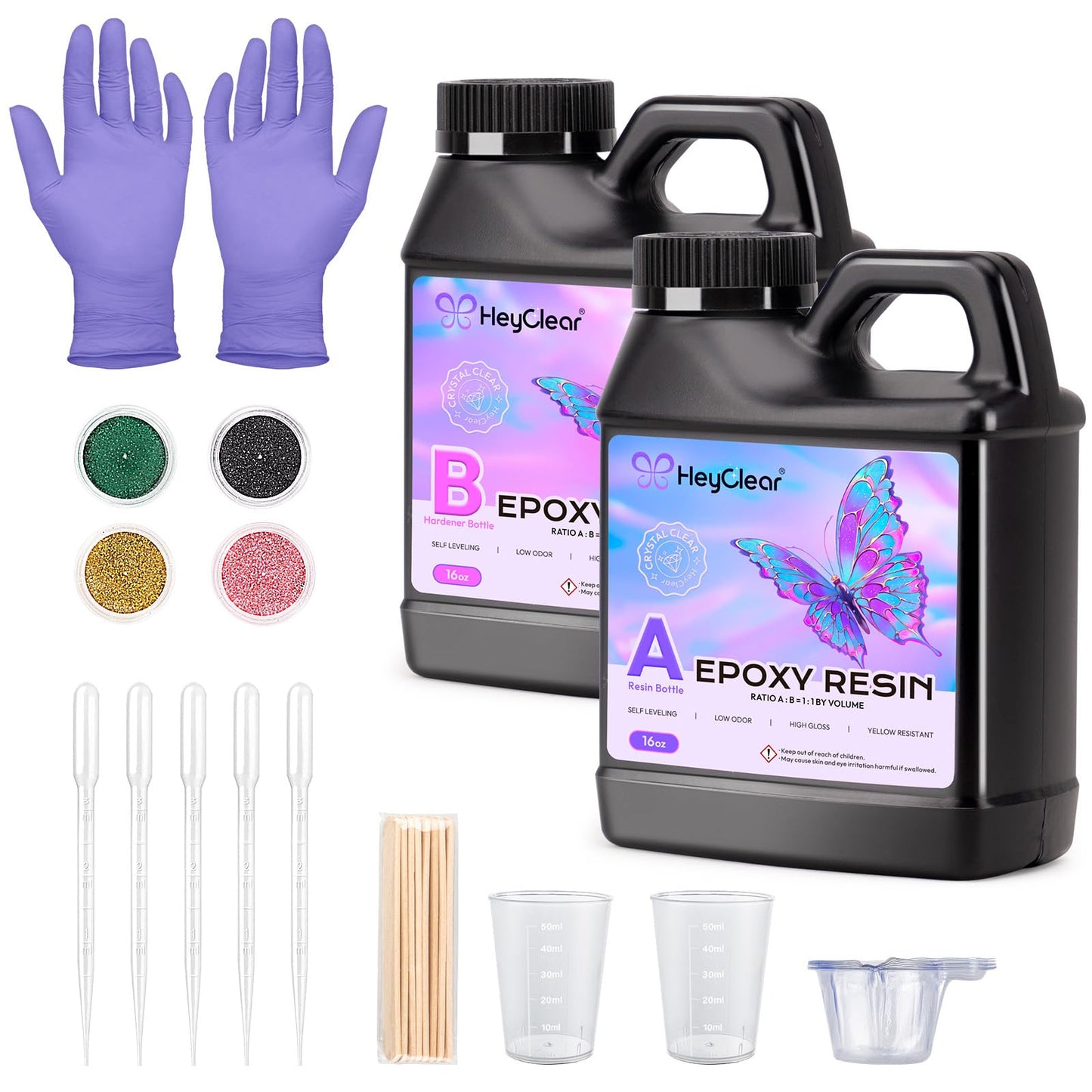 HeyClear Epoxy Resin Kit 32 oz Crystal Clear, Hard Upgraded 2 Part Epoxy and Hardener for Casting Coating, Jewelry Making, DIY Crafts Art (16oz + 16oz)