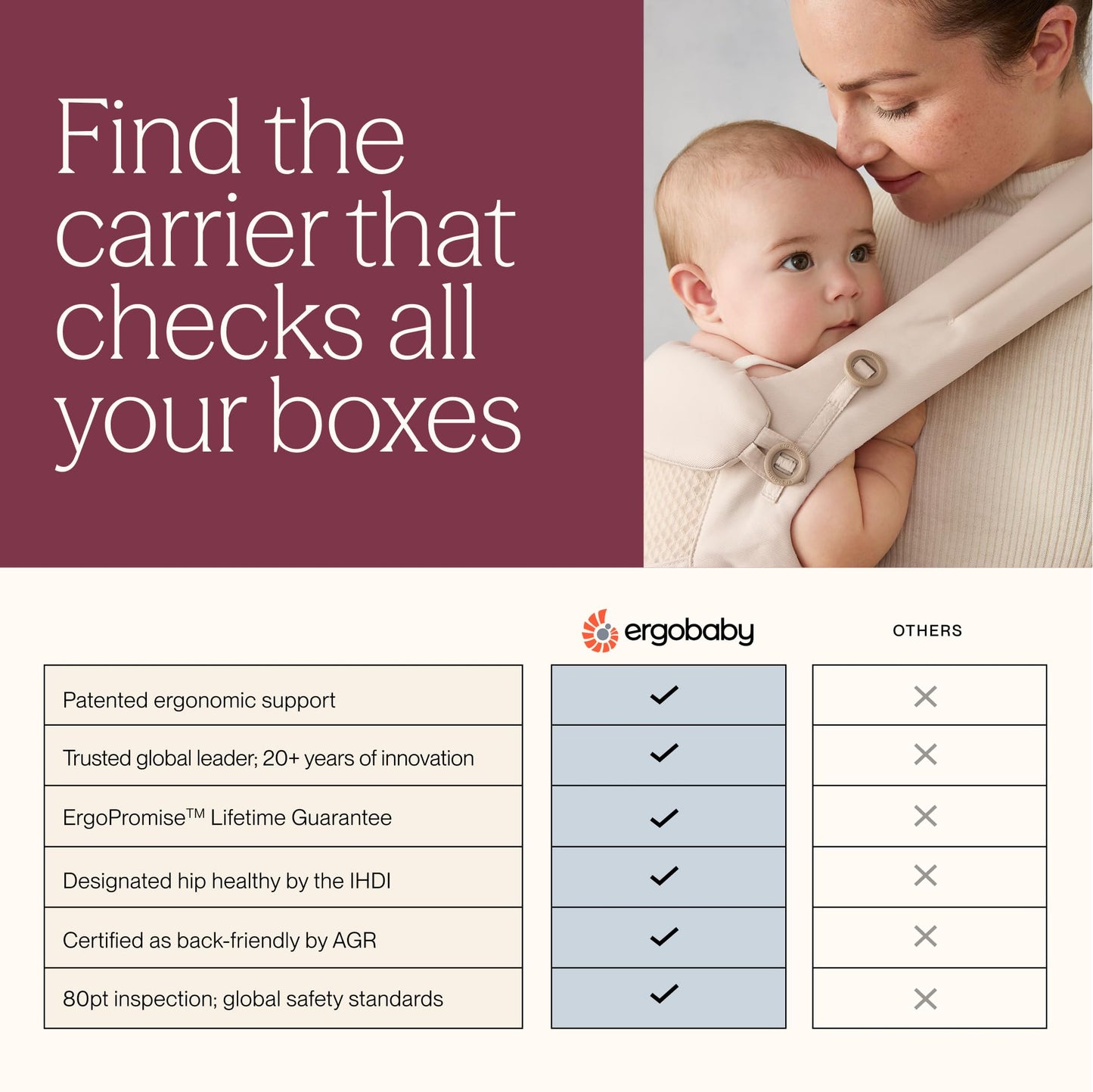 Ergobaby Upsie Sling Baby Carrier for Babies and Toddlers 6-48 Months (17-45 lbs) - 2-Position Ergonomic Baby Carrier with Front Storage Pocket, Hip-Healthy Positioning - Natural Beige
