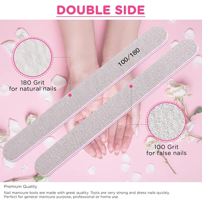 Nail Files and Buffer, TsMADDTs Professional Manicure Tools Kit Rectangular Art Care Buffer Block Tools 100 180 Grit 12 pcs(White)