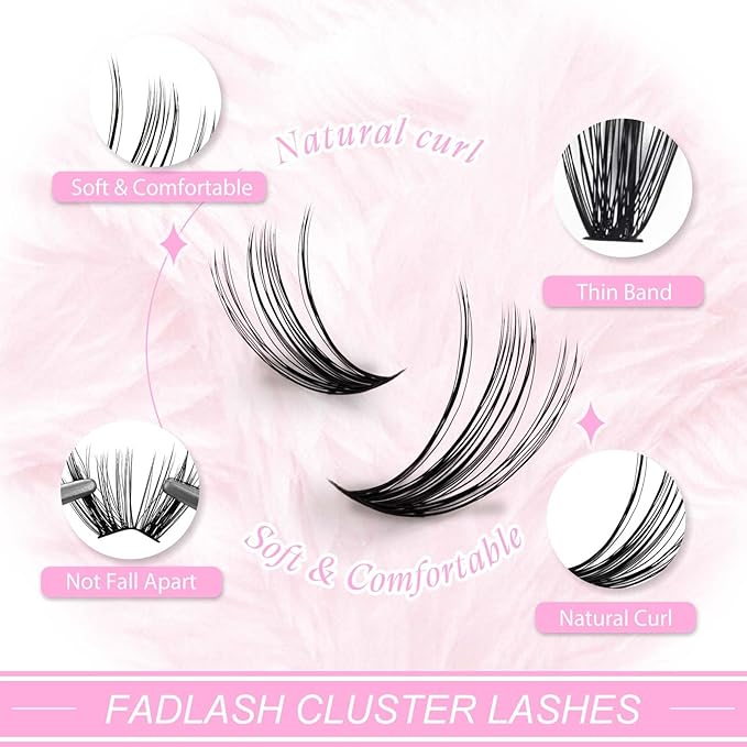 FADLASH DIY Lash Clusters Individual Eyeslash Extension Wispy Natural Look Eyelash Clusters D Curl Reusable Fluffy Eyelash Self Application at Home (40D-0.07D-12-18MIX)