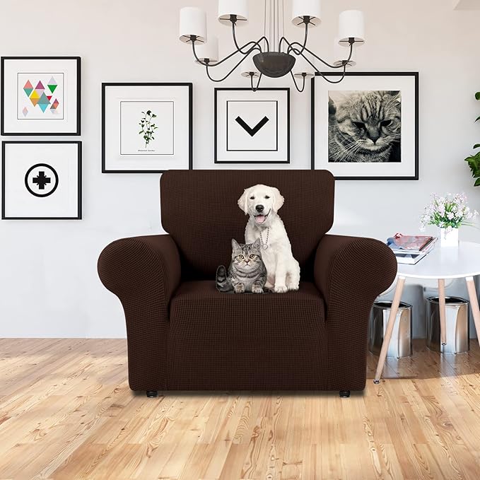 LURKA Stretch Chair Sofa Slipcovers 1 Piece Couch Covers for Sofa Furniture Protector Full Sofa Covers with Elastic Bottom for Kids and Dog (Small, Chocolate)