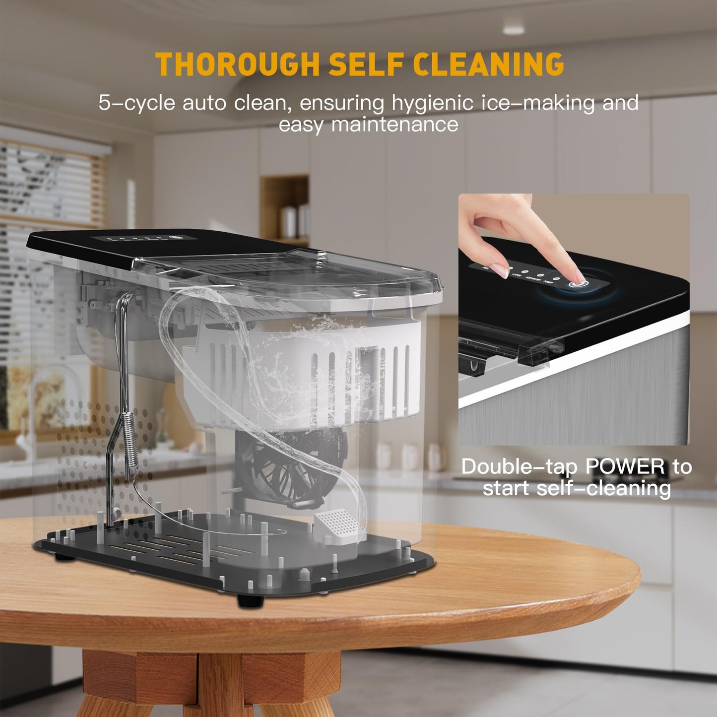 38lbs per Day Ice Maker Machine, Large Capacity Countertop Self-Cleaning, Fast Making 9 Ice Cubes in 3.5 Mins, 2 Bullet Sizes, Quiet Operation for Kitchen, Camping, RV, and Parties