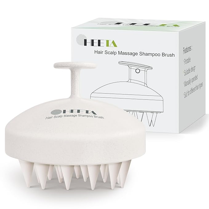HEETA Scalp Scrubber Shampoo Brush, Scalp Massager Tool for Hair Growth, Soft Silicone Bristles for Dandruff Removal Wet Dry Use Women Men Kids Pet, Fit All Hair Types Care, Beige