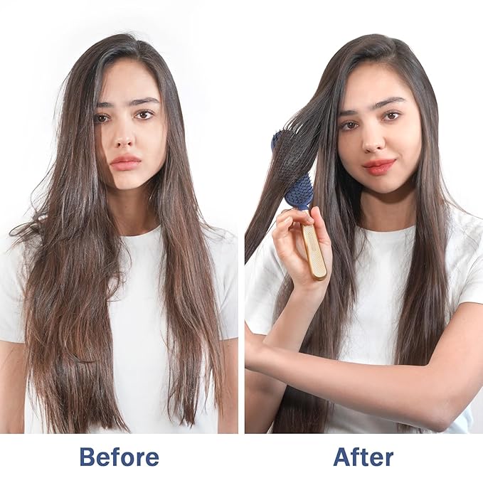 Slim Hair Brush for Fine Thin Thick Hair, Soft Double Nylon Bristles for Deep Detangling & Massage, Metal-Infused Luxury Gold Handle, Gift for Women Men Kids