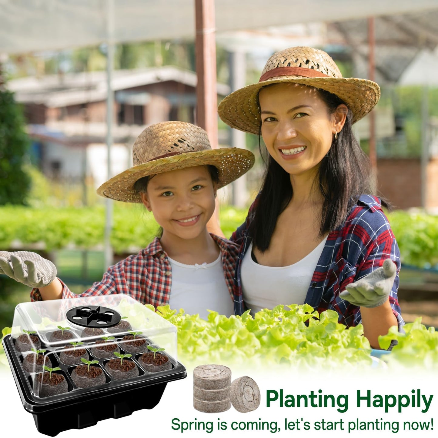 Halatool 4 Pack Seed Starter Tray with 50 PCS Peat Pellets, 48 Cells Black Seeding Starter Trays for Organic Seed Starter Soil Pods for Planting Vegetables Plants Flowers - Starting Seeds Kit