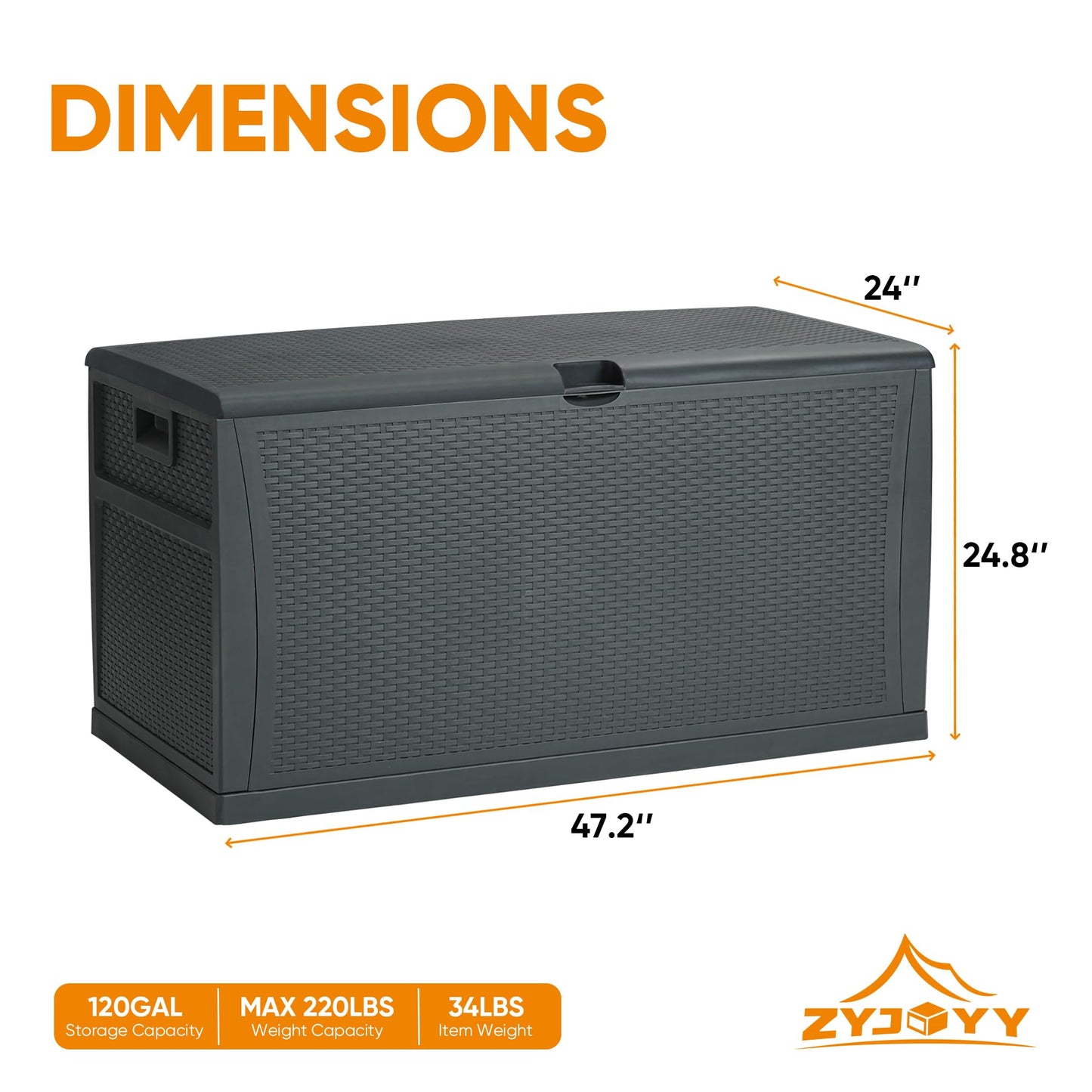 ZYJOYY 100 Gallon Resin Deck Box Waterproof Outdoor Storage Box and Patio Furniture Side Table for Pool Accessories, Gardening Tools, Outdoor Indoor Cushions, Lockable, UV Resistant