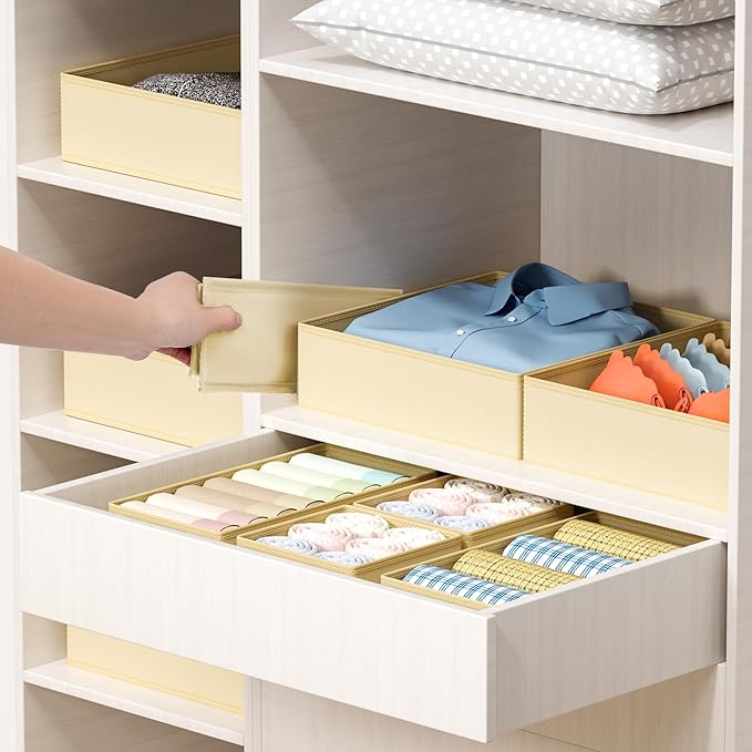 DIMJ Drawer Organizer Clothes - 16 Pack Baby Dresser Organizer for Nursery, Foldable Drawer Organizer Bins for Closet Bedroom Organization, Fabric Clothes Storage Dividers for Underwears, Socks, Bras