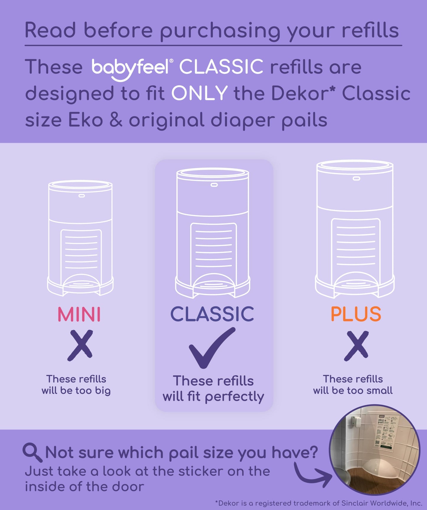 Babyfeel Refills Compatible with DEKOR CLASSIC Diaper Pails | 4 Pack | Exclusive 30% Extra Thickness | Diaper Pail Refills with Powerful Odor Elimination | Powder Scent | Holds up to 1980 Diapers