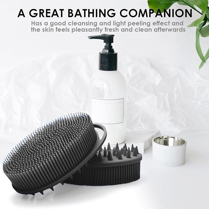 Silicone Body Scrubber, Silicone Loofah, Bath Cleaning Scrubber, Shower Sponge Glove, Exfoliating Body Brush for Wet or Dry Brushing, More Hygienic Than Traditional Loofah (Black and Grey)
