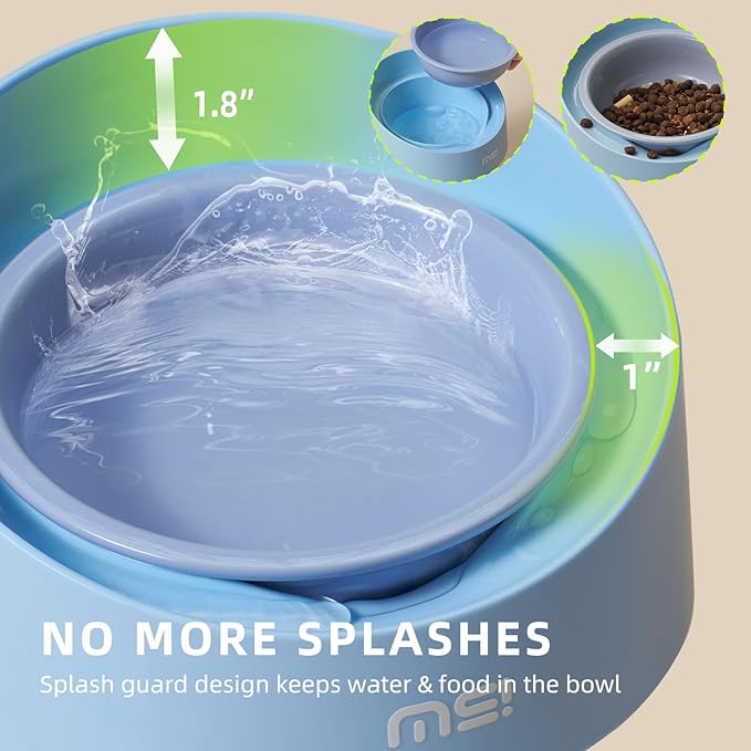 MS!MAKE SURE Cat Bowls, Adjustable Elevated Ceramic Cat Bowls with Anti-Slip Rubber Pad, Splash Guard, Lead & Cadmium Free, Whisker Friendly, for Puppies & Cats - 5.1" Wide, 295ML (10 oz), Blue