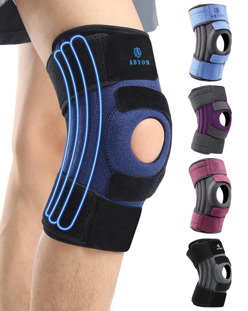 ABYON Knee Brace for Men & Women Meniscus Tear, ACL, Arthritis, Knee Support with Triple Side Stabilizers and Adjustable 360° Wraparound Strap for Maximum Knee Pain Support and Fast Recovery - Please Check How To Size Video