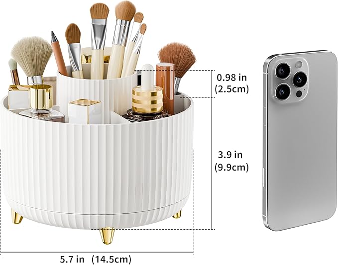 360° Rotate Makeup Brush Holder Organizer, Makeup Organizers Countertop, Makeup organization and Skincare Storage for Vanity, Desktop, Bathroom (White-1)
