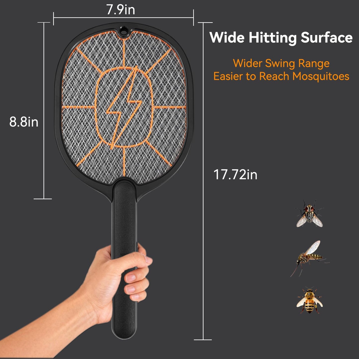 2-Pack Electric Fly Swatter – Battery Powered Mosquito & Bug Zapper Racket with Safe Mesh & Wall-Mount Design for Indoor and Outdoor Use (Black & Gray)