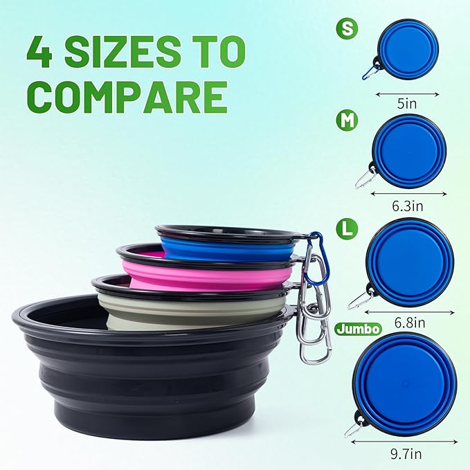 Extra Large Dog Bowl Pet Collapsible Bowls, 2 Pack Collapsible Dog Water Bowls for Large Dogs, Portable Pet Feeding Water Dish for Walking Parking Traveling with 2 Carabiners (Black+Black, Jumbo)