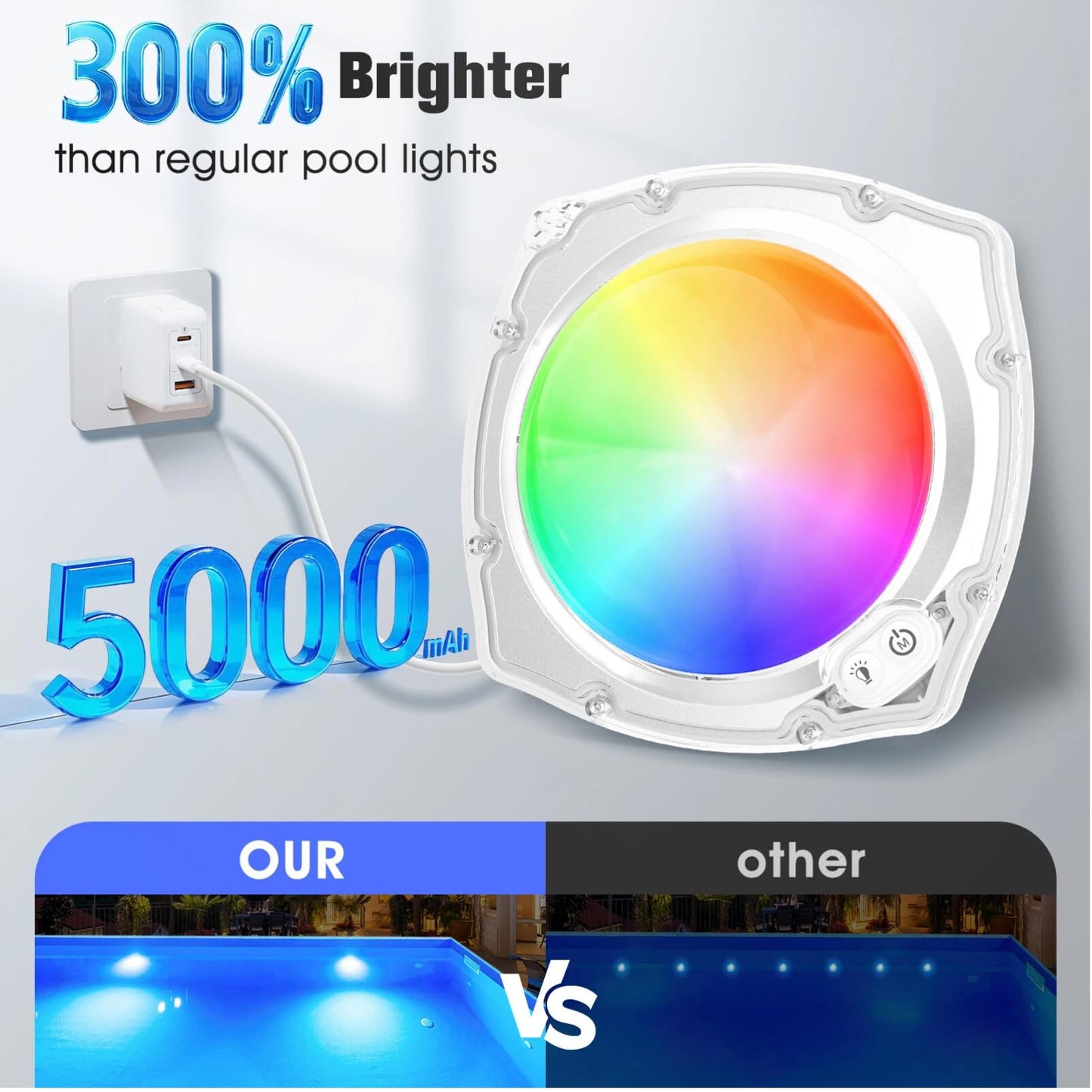 PoolBliss Rechargeable Submersible Pool Lights with Remote, 5000mAh Underwater Led Pool Light for Above Ground Pool Lights Waterproof, 9 Modes Color Changing Magnetic Swimming Inground Pool Lights-2PC